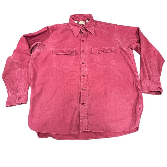 VTG L.L. Bean Chamois Cloth Shirt Mens 17 Red Burgundy Thick Heavy Button Up USA - Picture 1 of 11